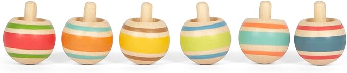 small foot Wooden Set, Small Gift, 6 Tops, Entertainment for Kids Aged 3+ Years Old, 12606, Multicoloured
