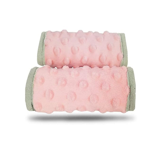 DODO NICI car seat Strap Cover for Baby, seat Belt Cover Cushion, Belt Pads fit Baby Carrier/Pushchair/Stroller, Cozy Peace Dotted Minky, Solid Pink