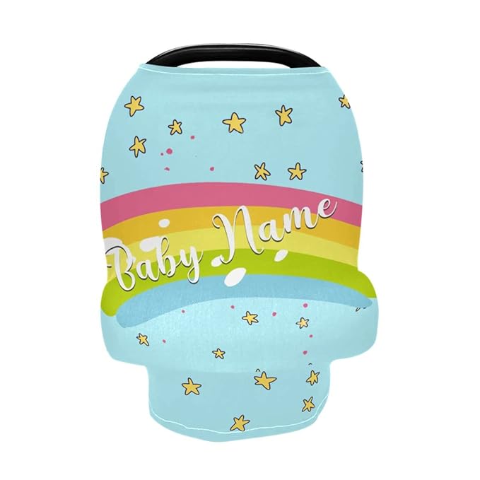 Personalized Baby Car Seat Cover for Babies, Custom Name Baby Car Seats Canopy for Boys Girls, Nursing Breastfeeding Stroller Covers for Infant Newborn, Shower Gift (Star Rainbow)