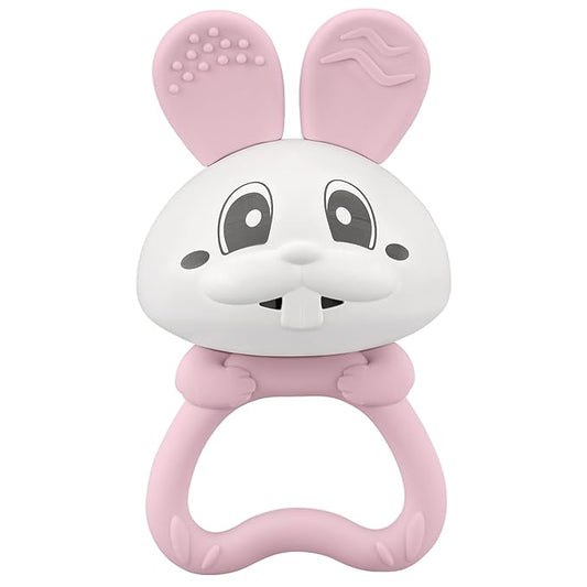 Baby's First Toy with Rattle, Easter Gifts for Babies 3 Months+, Mombella Bunny Baby Teether Toys, Easter Basket Stuffers Baby Teething Toys with Clip to Attach, Baby Chew Toys 6-12 Months, Pink
