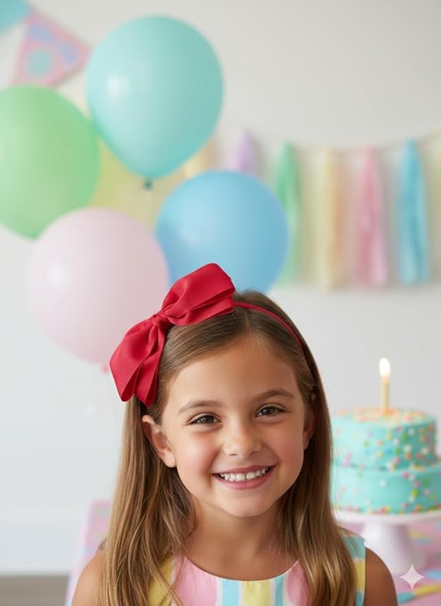 ClassExceed Red Bow Headband for Girls 3–12 – Easter & Church Hair Bow, Solid Color Ribbon Kids Headband for Holiday Outfits