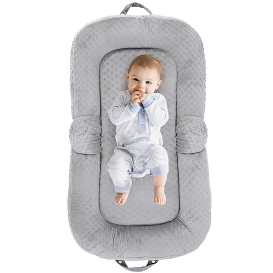 Baby Lounger for Newborn,0-12 Months,Foldable Soft Infant Lounger Pillow for Home and Travel, Baby Nest Lounger with Cover,Multi-Use Portable Baby Lounger for Supervised Play&Tummy Time, Grey