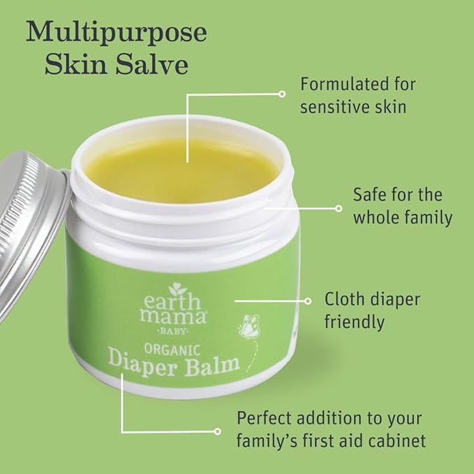 Earth Mama Organic Diaper Balm Multipurpose Baby Ointment | EWG Verified, Petroleum & Fragrance-Free with Calendula for Sensitive Skin, 2-Fluid Ounce (4-Pack)