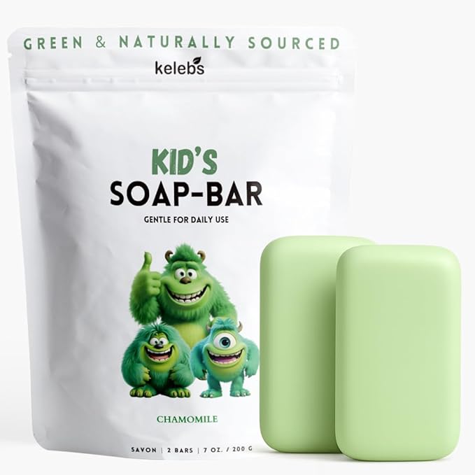 KELEBS Hypoallergenic Kids Soap Bar 2-Pack | Organic & Gentle Chamomile Body Wash for Children | Natural Ingredients | Fun Bath Time