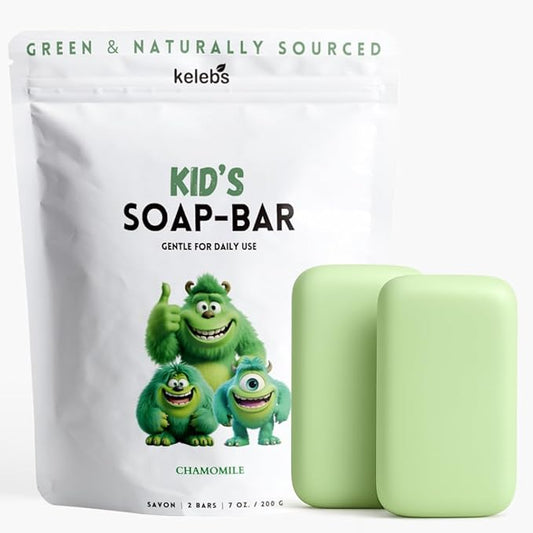 KELEBS Hypoallergenic Kids Soap Bar 2-Pack | Organic & Gentle Chamomile Body Wash for Children | Natural Ingredients | Fun Bath Time