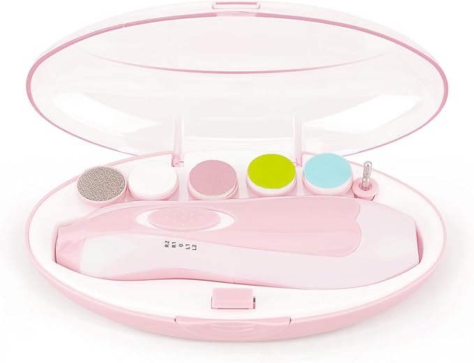 Baby Nail File Clippers Electric: Baby Nail Trimmer Electric Kit Fingernails Toes Care Manicure 6-in-1 Set with LED Light Safe for Newborn Kids and Adult Pin