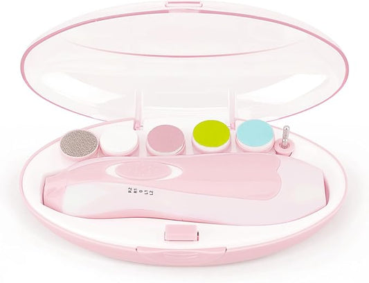 Baby Nail File Clippers Electric: Baby Nail Trimmer Electric Kit Fingernails Toes Care Manicure 6-in-1 Set with LED Light Safe for Newborn Kids and Adult Pin