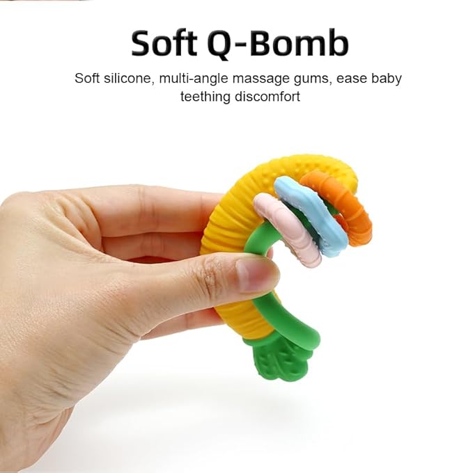 Baby Teether with Easy-Hold Handle, Silicone, BPA-Free, Soothe Sore Gums, Textured for Sensory Development, Teethable Surfaces - Baby Teething Toy for 3 Months & Up (Raddish and Bird)