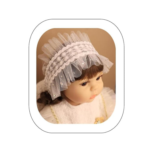 Baby Girls Headband Lacy Bow Pearl Wide Hair Band Turban for Infants Newborn Toddler Floral Ivory Elastic Head Wrap Breathable Sun Bonnet Hair Accessories (White C)