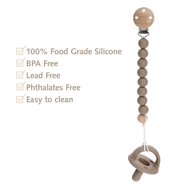 Silicone Pacifier Clips for Baby, Paci Holders Binky Clips, 2 Pack (Muted+Apricot)