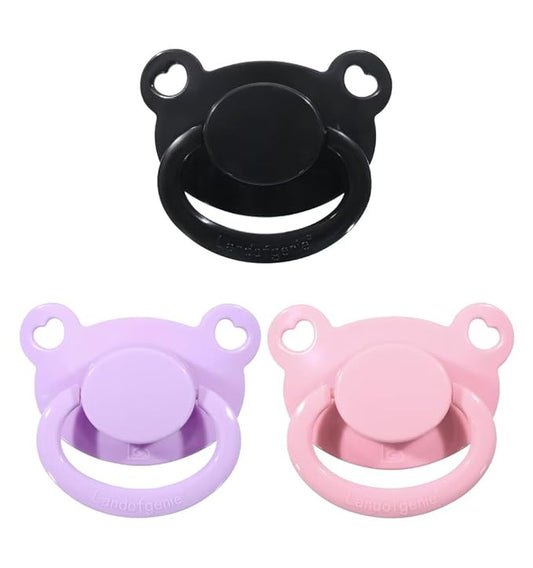 Landofgenie Large Shield Adult Size Pacifiers Set Bear Shaped Cutie Pacifier 3 Pack - Black+Pink+Purple