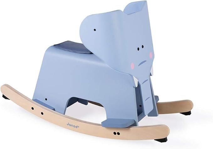 Janod Rocking Elephant – Classic Wood Rocker Ride-On Toy - Ages 1+ - J08024