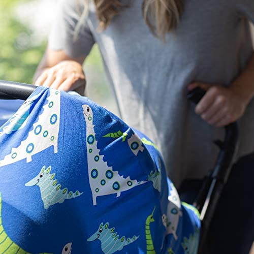 JumpOff Jo - Multifunctional 5-in-1 Cover - Car Seat Canopy, Breastfeeding Cover, Stroller, Highchair, Lounger, Shopping Cart Cover & Baby Blanket, Newborn Essentials - Dinosaurs