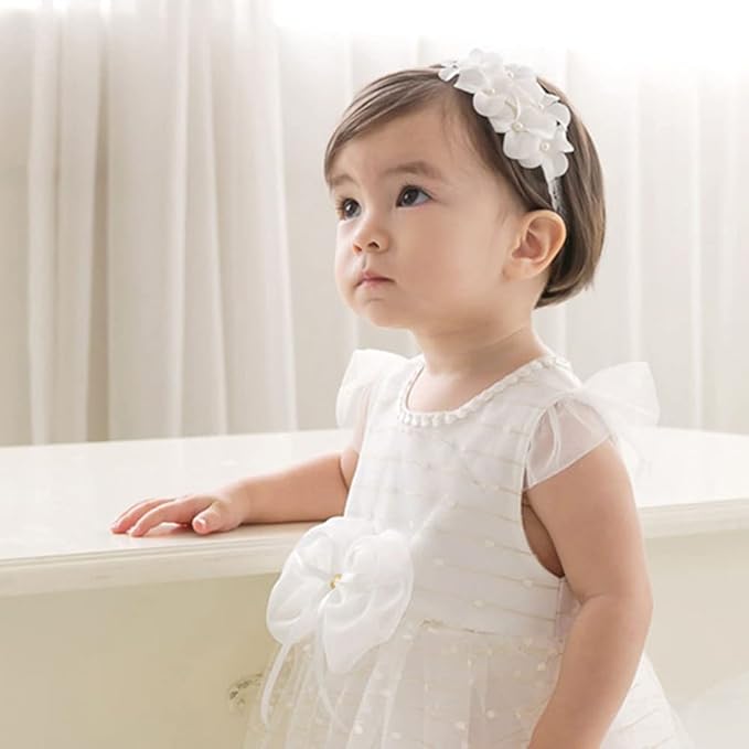 White Lace Flower Headband for Baby Girls Toddler Christening Baptism Hairband Soft Lace Floral Birthday Party Hair Accessories for Newborn Infants Kids (Style 4, One size)
