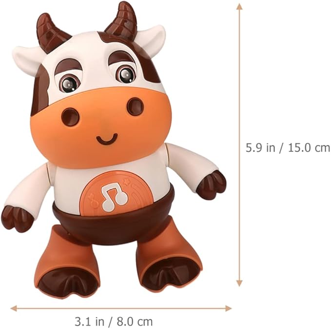 Electric Dancing Cow Light up Musical Cow Plastic Dancing Toys Baby Animal Sounds Toys Toddler Sensory Educational Interactive Swinging Calf 3 AA Battery Operated, Age 3+