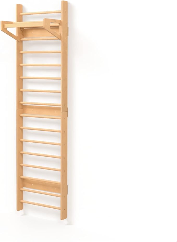 WOOD&ROOM Indoor Montessori Swedish Stall Bars Climbing Wall for Toddlers with Climber Ramp Wooden Swedish Ladder Stall Bars Climber for Kids Gymnastic Wall (no Slide)