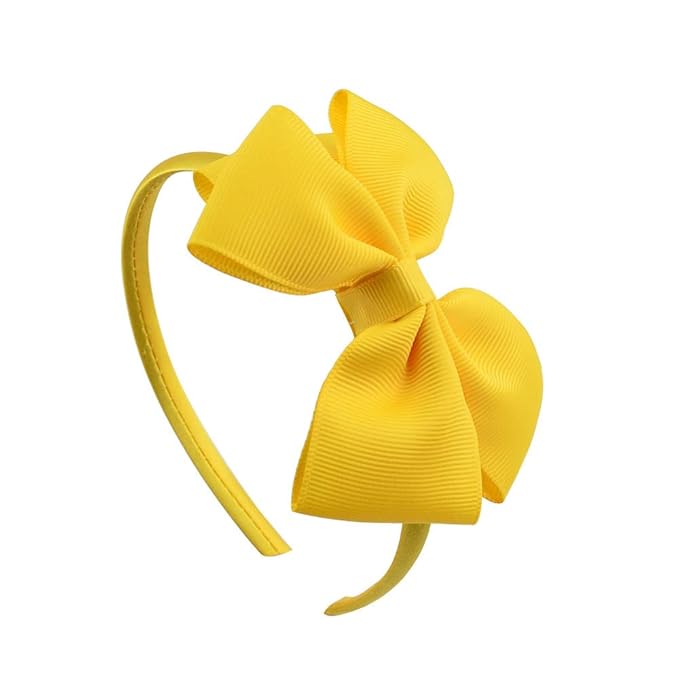 Baby Girl's 4 Inch Double Layer Bow knot Headband Pure Color Ribbed Band Hair Hoop (Yellow)