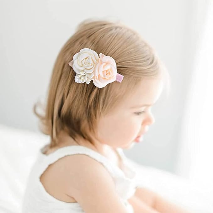 Flower Hair Clips Set for Baby Girl Lightweight Floral Hair Bow Accessories with Boutique Fully Lined Alligator Clip for Toddler Teens Gifts (AD)