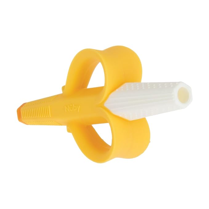 Nuby Banana Hollow Tube Silicone Teething Toy - Gum Massaging Baby Teething Relief Toy for 3+ Months - Easter Basket Stuffer