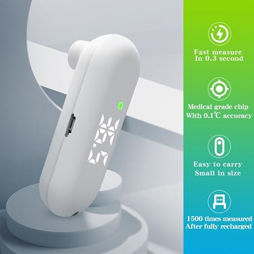 Rechargeable Medical Forehead Thermometer for Adults and Children Portable White Non-Contact Digital Thermometer with Fast 1-Second Touchless Reading White