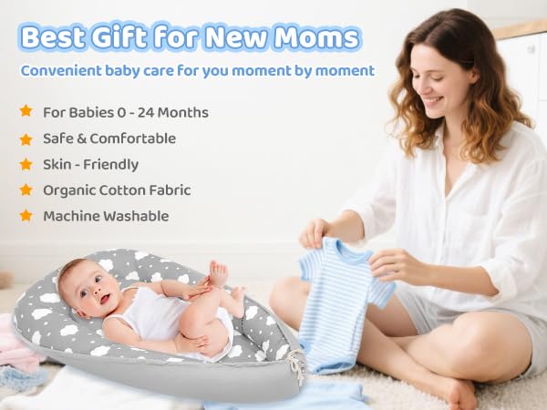 Baby Lounger for Newborn,0-12 Months,Soft Infant Lounger Pillow for Home and Travel, Baby Protable Nest Lounger with Cover,Multi-Use Baby Lounger for Supervised Play&Tummy Time(Cloud)
