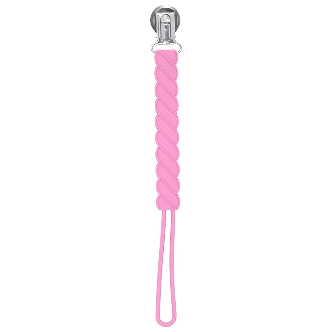 Three Little Tots All Silicone Modern, Short and Safety Tested Pacifier Clip (Rose, Twist)