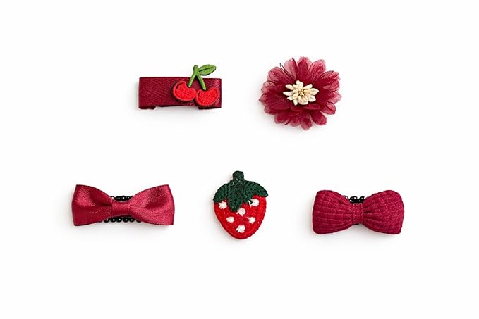 Baby Girl Hair Clips Non Slip for Thin to Thick Hair - No Damage Soft Barrettes for Newborn Infant Toddler - Cute Cartoon Hair Accessories Set (Cherry)