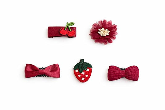 Baby Girl Hair Clips Non Slip for Thin to Thick Hair - No Damage Soft Barrettes for Newborn Infant Toddler - Cute Cartoon Hair Accessories Set (Cherry)