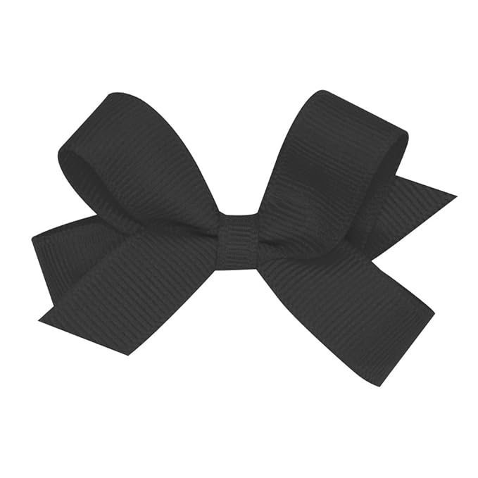 Wee Ones Girls' Classic Grosgrain Hair Bows with Plain Wrap Center, No-Slip Hair Clip, Handmade, Black, Tiny