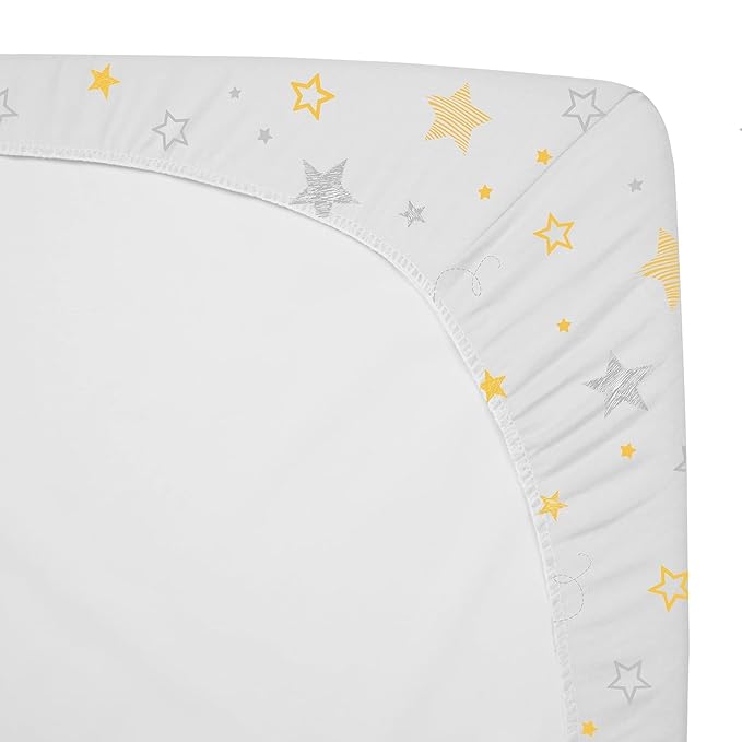 American Baby Company 100% Natural Cotton Fitted Pack and Play Sheet 39" x 27" - Soft & Breathable Pack N Play Sheet for Playpen, Playard & Mini Crib Mattress, Golden Yellow Star, for Boys & Girls