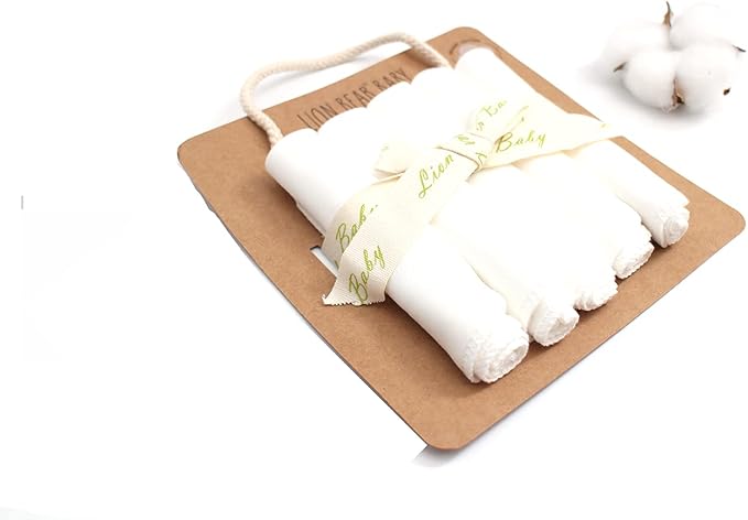 Lion bear 5-Pack Colored Organics Reusable Baby Washcloths, Soft Absorbent Organic Cotton Washable Saliva Towel Face Wipes, Newborn Bath Face Towel, Natural Baby Wipes for Sensitive Skin (White)
