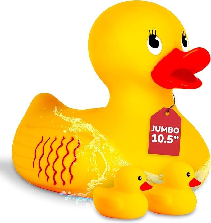 ArtCreativity 10" Jumbo Rubber Duck Bath Toy - 10 Inch Big Large Rubber Duck with 2 Mini Duckies - Classic Yellow Giant Ducky - Bath Toys for Kids