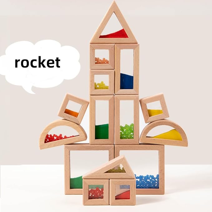 Rainbow Sensory Stacking Toys, Stem Education Building Block Set, 23 Wooden Beads, Fine Sand Sound Building Blocks, Toddlers, Infants, Children, Colorful Geometric Stacking Toys