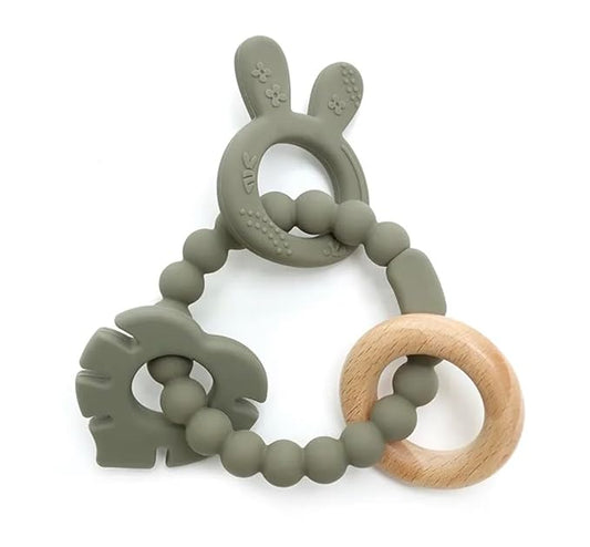 | Bohemian Teether | Baby Teether | Sensory Exploration and Teething Relief | 100% Food-Grade Silicone Teether Toy | BPA Free | Chewbeads | Silicone with Beechwood Ring | (Sage)
