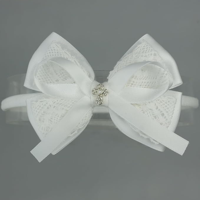 Nihao Baby Off White Lace Bow Big Baptism Headband for Baby Girls -1 PCS