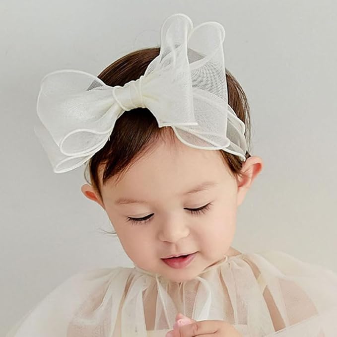 Lace Big Bow Baby Girls Headband Floral Hair Band Toddlers Newborn Infants Christening Baptism Party Hair Accessories for 0-36 Months Elastics Hairband (Style 7)