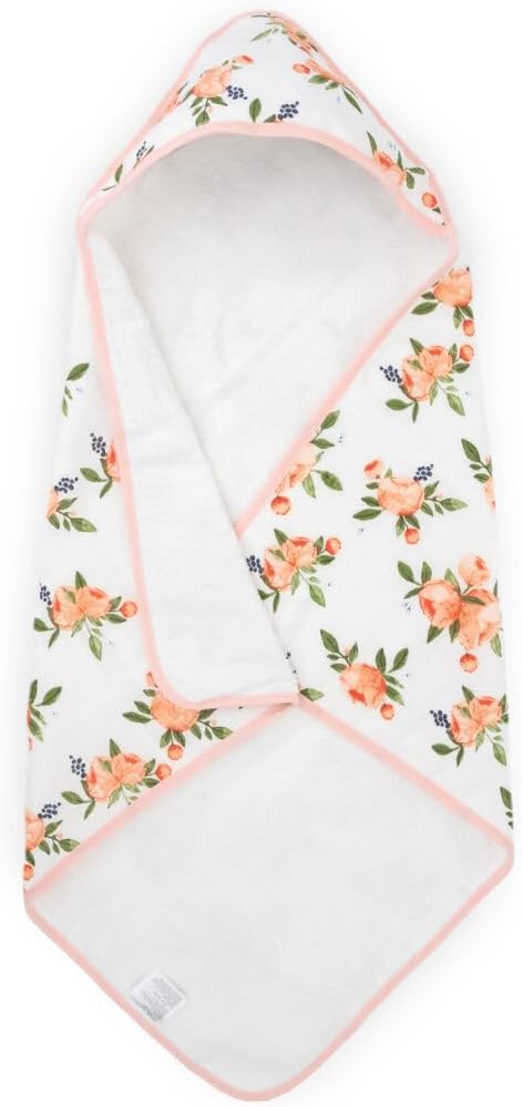 Little Unicorn Premium Infant Hooded Bath Towel| Soft & Absorbent Cotton & Terry Fabric for Newborns (Watercolor Roses)
