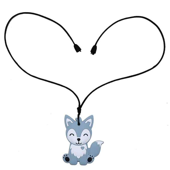 Sensory Chew Necklaces for Kids, Boys, and Girls - 2 Pack Fox Silicone Chewy Toys for Autism, ADHD, SPD, Chewy Oral Motor Chewing Toy for Adults Blue&Grey