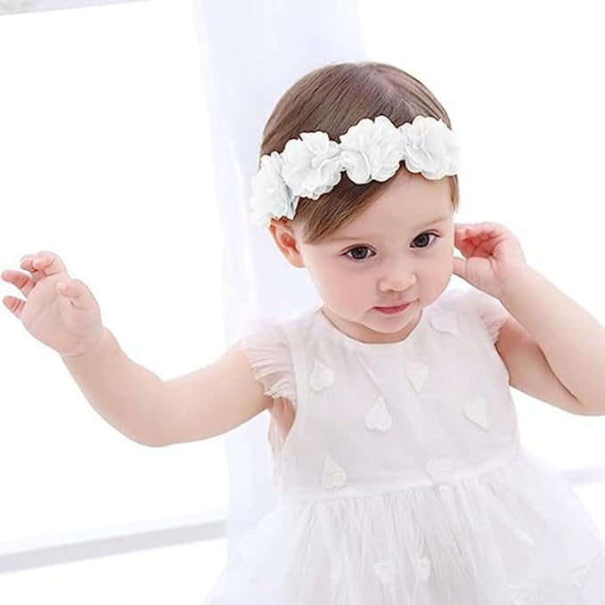 Lace Flower Bow Baby Girls Headband Pink Knot Infant Wrap Soft Chiffon Elastic Baby Turban Hair Band for Newborn Infant Toddler Kids (White A)