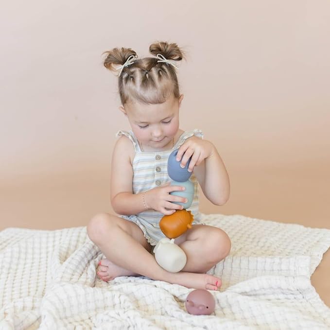 Brooklyn Neutral Non Toxic, Silicone Bath Toys-5 Pack Animal Bathtub and Water Toys for Babies