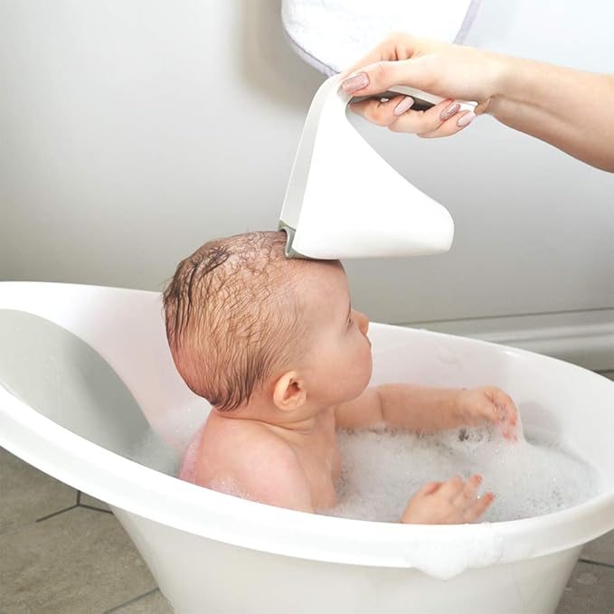 Shnuggle Bath Rinse Jug | Soft Rim Baby & Toddler Shampoo Rinser | Bath Hair Rinsing Cup | Hair Wash Jug with Handle | Essential Bath Accessories | White/Grey