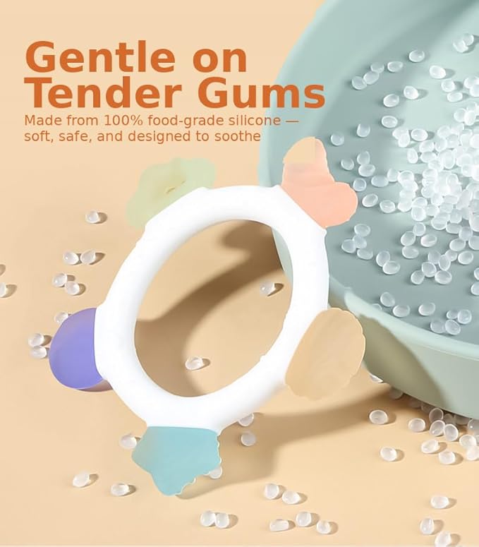 Cosmo Ring Teether – 100% Food Grade Silicone Baby Teething Toy | Multi-Textured Sensory Shapes for Gum Relief | Easy Grip Circle Design | BPA-Free, Phthalate-Free | Baby Teether 3-36 Months