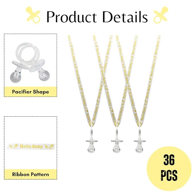 36 Pieces Hello Baby Baby Shower Pacifiers Necklace Acrylic Baby Party Favors Charm Gender Neutral Reveal Baby Shower Party Decorations Table Scatter (Clear Pacifier)