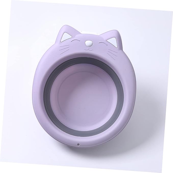 Totority Foldable Baby Wash Basin 15 Inch Cat Shape Portable Collapsible Washbasin Cartoon Design Space-Saving for Travel Home Bathing