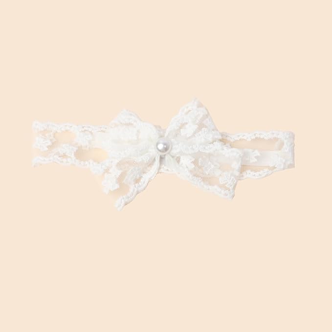 Baby Girls Hairbands bows Headband Stretchy Soft Flower Hairband Toddler Handmade Headbands with Pearls Elastic Headband for Infant Toddler Girl Hair Accessories (Pearl Lace Bow, Elastic)