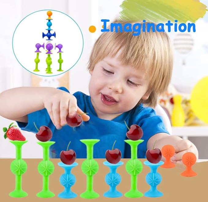 Suction Bath Toys for Baby, 12 Piece Starter Set Suction Cup Toys Stocking Stuffers Preschool Sensory Fidget Toys for Toddlers 1-3 4-8 | No Hole Bath Toy | BPA Free (Large Size)