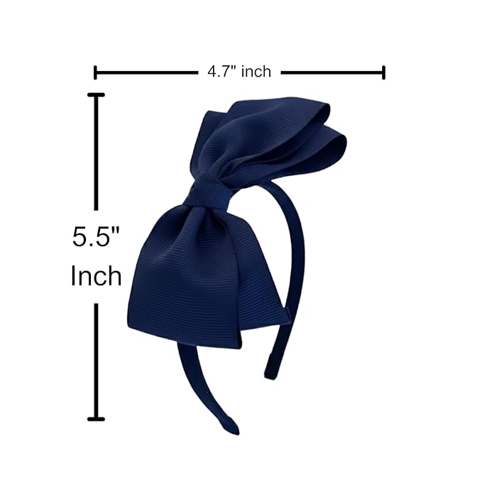 ClassExceed Navy Bow Headband for Girls 3–12 – School Uniform Hair Bow, Solid Color Ribbon Kids Headband for Everyday Wear