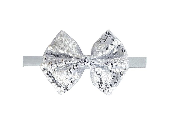 Baby Girl's Lovely Sequins Bowknot Headband Toddler Hairband for Photography Travel Party Festivals (Silver, One Size)