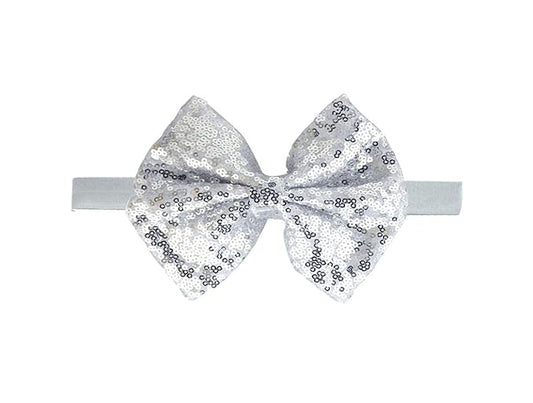 Baby Girl's Lovely Sequins Bowknot Headband Toddler Hairband for Photography Travel Party Festivals (Silver, One Size)