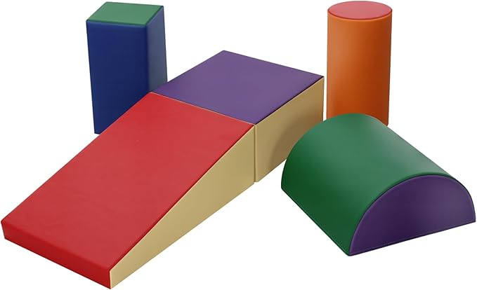 JungleDove 5-Piece Soft Play Climbing Blocks for Toddlers - High-Density Foam Kids Indoor Climber - Waterproof PU Leather Baby Gym Mats for Toddler Playroom & Daycare (Classic Color)